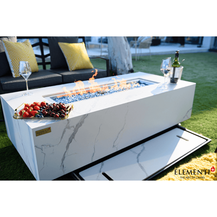 Elementi Carrara Porcelain Fire Table White