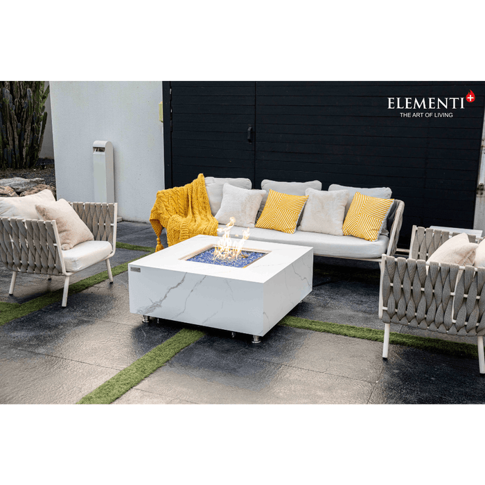 Elementi Plus Bianco Marble Porcelain Fire Table White