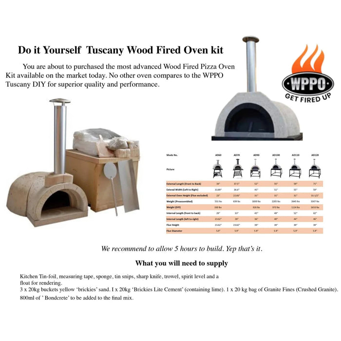 WPPO 38 Inch DIY Wood Fired Pizza Oven