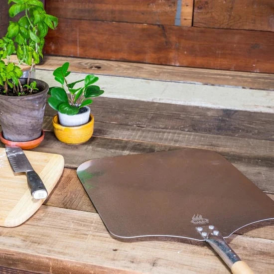 WPPO Traditional Aluminum Pizza Peel with Wooden Handle 12" x 26"