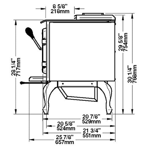 Drolet Escape 1800 Wood Stove On Legs With Brushed Nickel Door