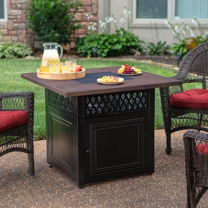 Endless Summer The Donovan, Dual Heat LP Gas Outdoor Fire Pit/Patio Heater with Wood Look Resin Mantel