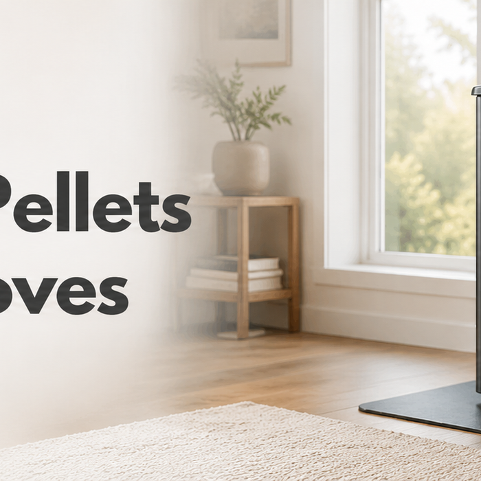 Wood pellets and a pellet stove in a modern home – FYRE Direct fuel buying guide