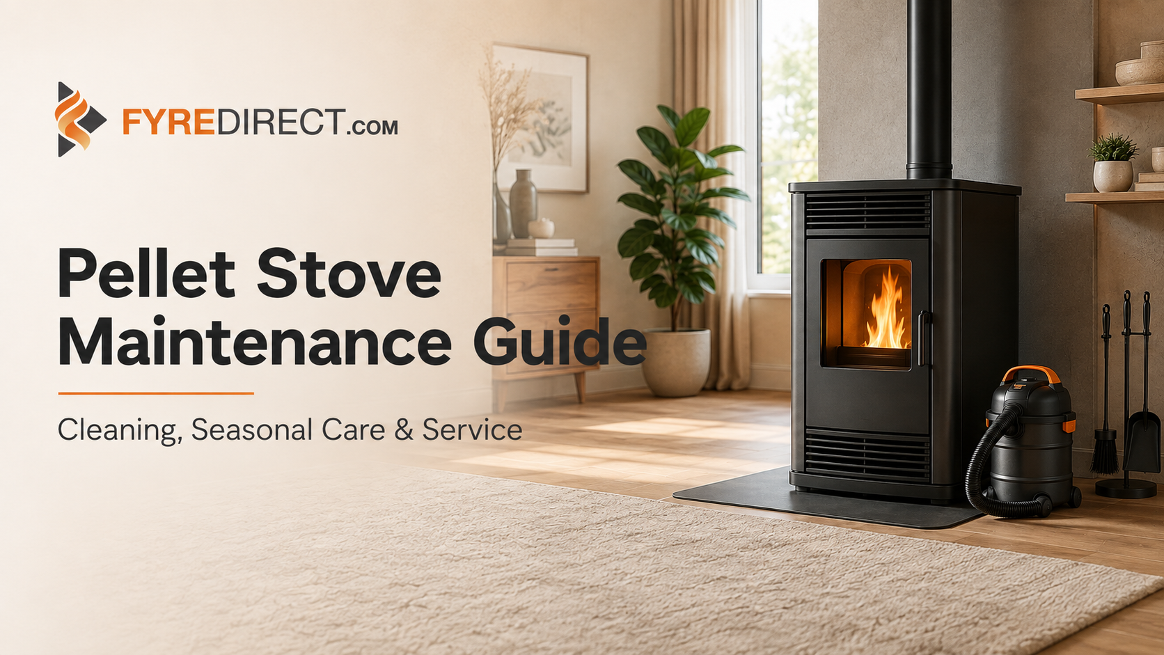 Pellet stove with cleaning tools – FYRE Direct maintenance guide