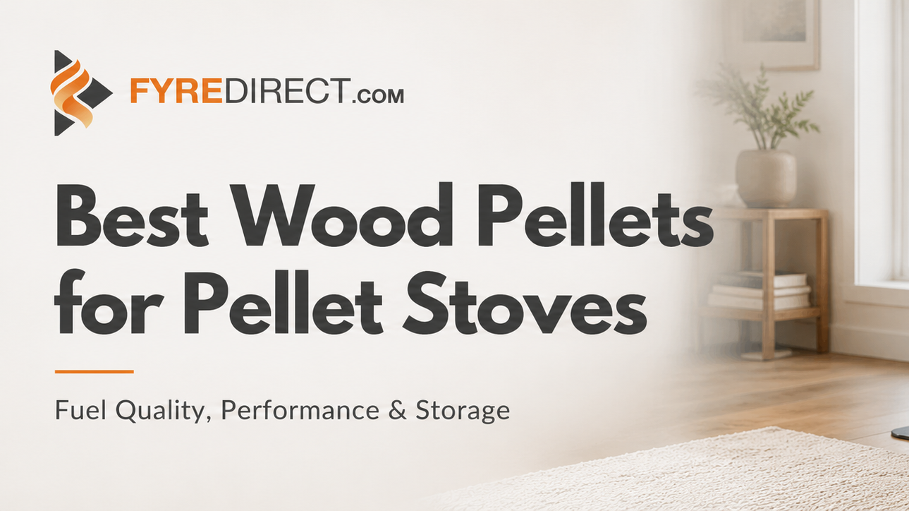 Wood pellets and a pellet stove in a modern home – FYRE Direct fuel buying guide