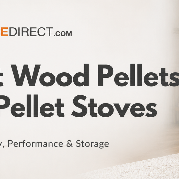 Wood pellets and a pellet stove in a modern home – FYRE Direct fuel buying guide