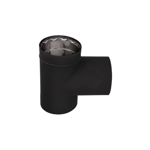 6" Vortex Double-Wall Black Stove Pipe Tee with Cap