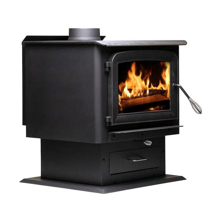 Ashley Hearth AW2520E-P 2,500 Sq Ft EPA Wood Stove with Pedestal — right angle