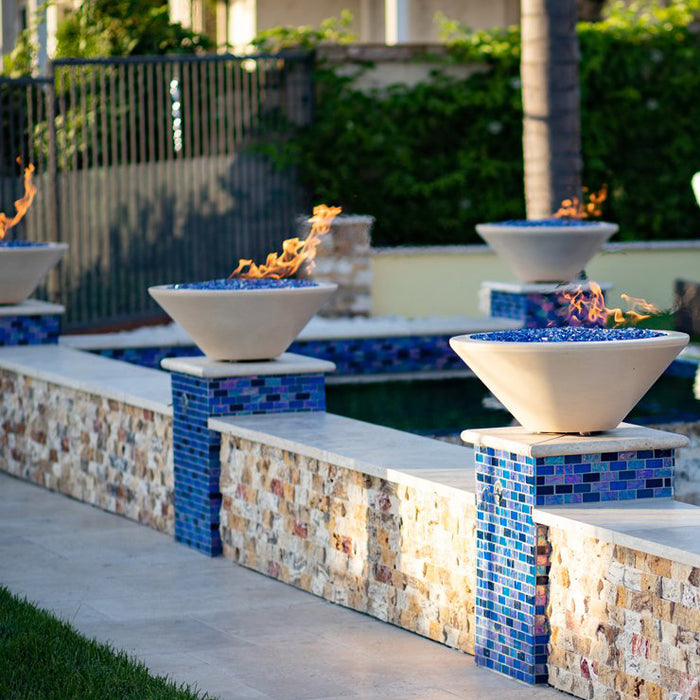 The Outdoor Plus Cazo Concrete Fire Bowls in Vanilla, lifestyle