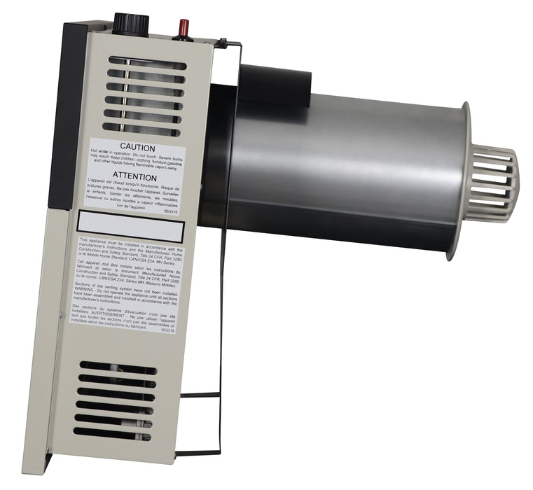 Ashley Hearth DVAG17N 17,000 BTU direct vent natural gas wall heater — left side view showing the direct vent pipe