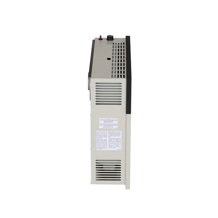 Ashley Hearth DVAG30N 25,000 BTU direct vent natural gas wall heater — left side view showing the direct vent pipe