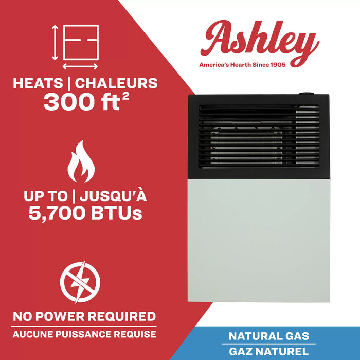 Ashley Hearth DVAG8N 8,000 BTU direct vent natural gas wall heater — heats up to 300 sq ft, no electricity required
