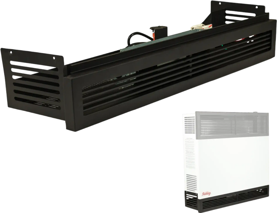 Ashley Hearth DVB25 replacement blower assembly next to a DVAG30 direct vent wall heater