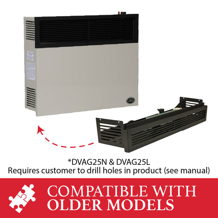 DVB25 compatibility chart for DVAG25-DF, DVAG30N and DVAG30L heaters