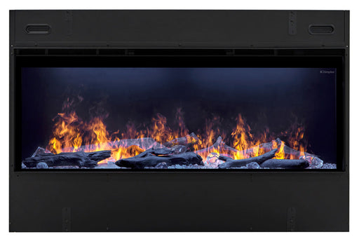 Dimplex Optimyst Linear water vapour fireplace, front view with log set