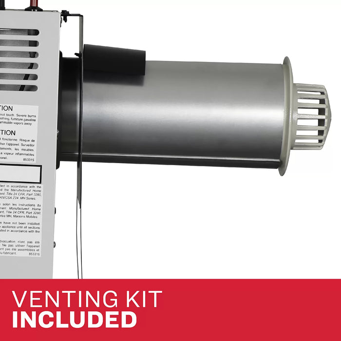 Included direct vent kit attached to the Ashley Hearth DVAG11-DF 11,000 BTU direct vent dual fuel wall heater