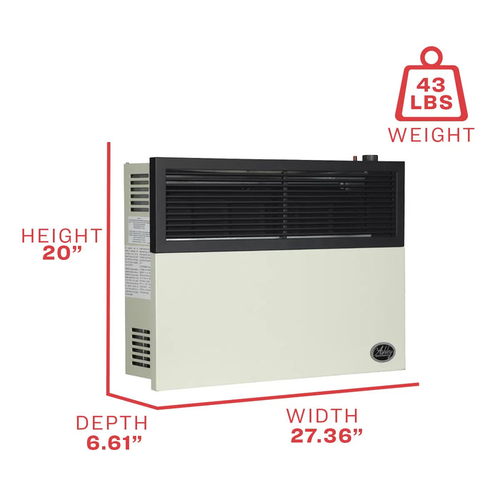 Ashley Hearth DVAG17L 17,000 BTU direct vent propane wall heater dimension diagram with height, width and depth measurements