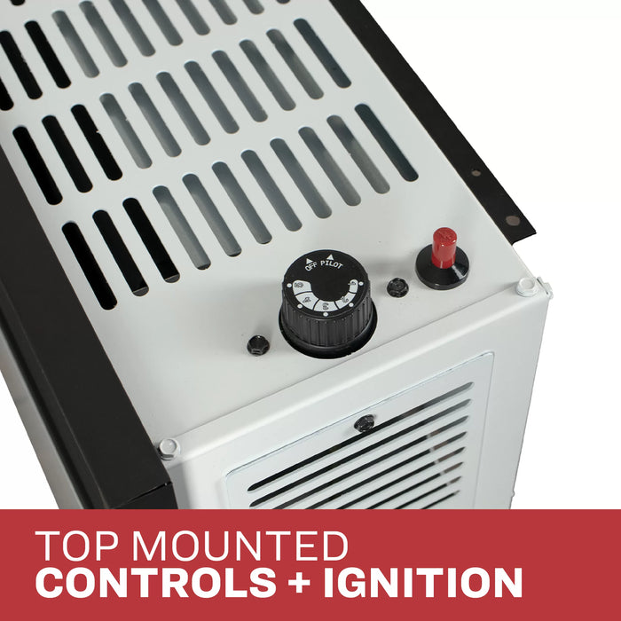 Top mounted control knob and matchless piezo igniter on the Ashley Hearth DVAG25-DF 25,000 BTU direct vent dual fuel wall heater