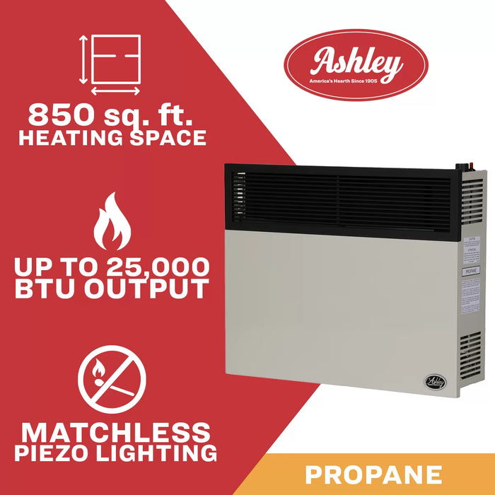 Ashley Hearth DVAG30L 25,000 BTU direct vent propane wall heater — heats up to 850 sq ft, no electricity required