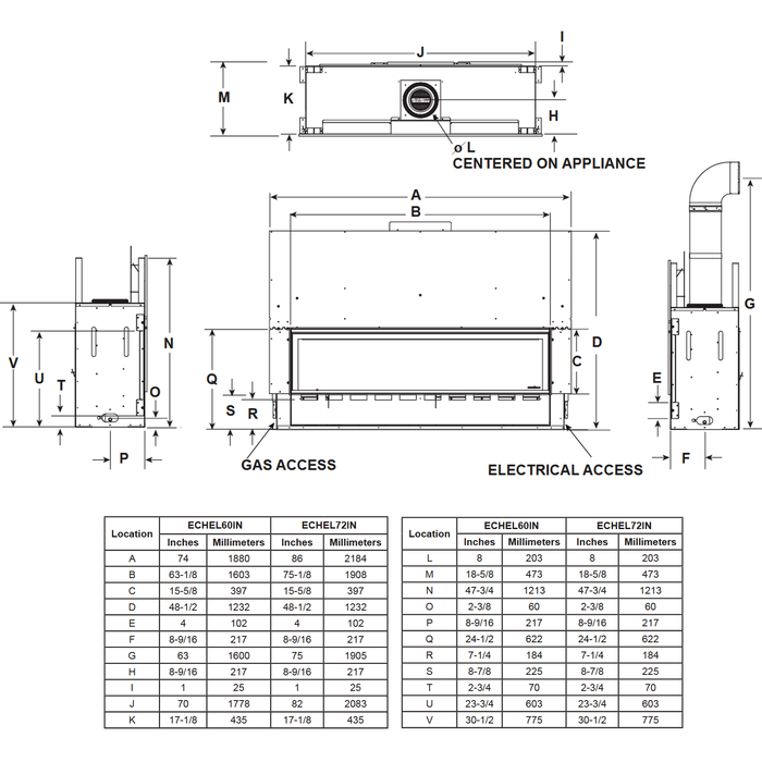 Majestic Echelon II 60 dimensions diagram