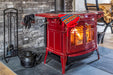 Vermont Castings Encore wood stove in Bordeaux enamel installed in a home