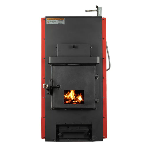 US Stove HB1520 Hot Blast 3,500 Sq Ft Wood Furnace, 180,000 BTU — front with flue