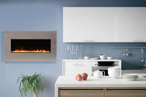 Amantii birch wooden mantel surround in White Birch finish on Panorama Xtraslim