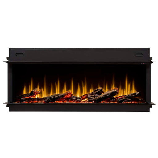 Dimplex Ignite Ultra linear electric fireplace, front view with ember bed and log set