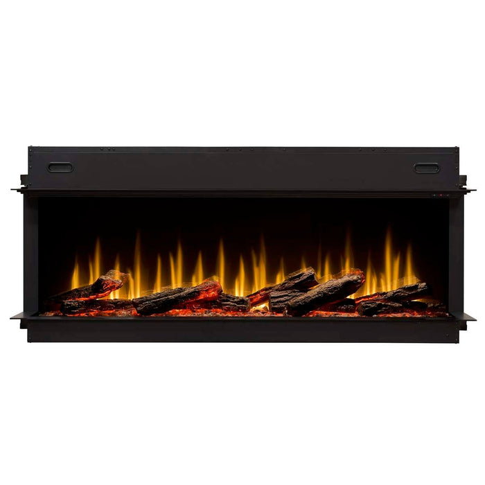 Dimplex Ignite Ultra linear electric fireplace, front view with ember bed and log set