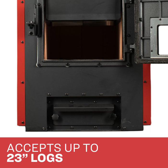US Stove HB1520 firebox interior, accepts logs up to 23 inches