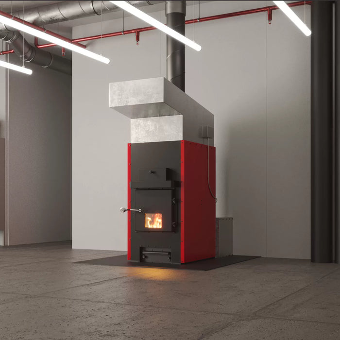 US Stove HB1520 Hot Blast 3,500 Sq Ft Wood Furnace, 180,000 BTU — installed in a basement