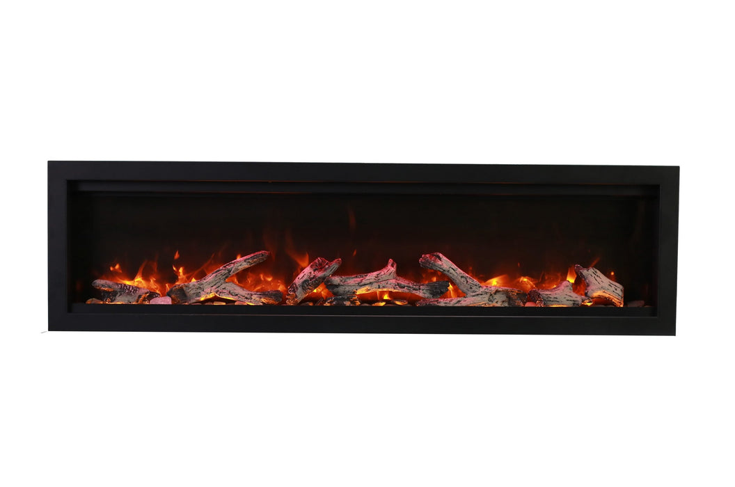 Amantii Symmetry BESPOKE Electric Fireplace – Built-in with log and glass and black steel surround