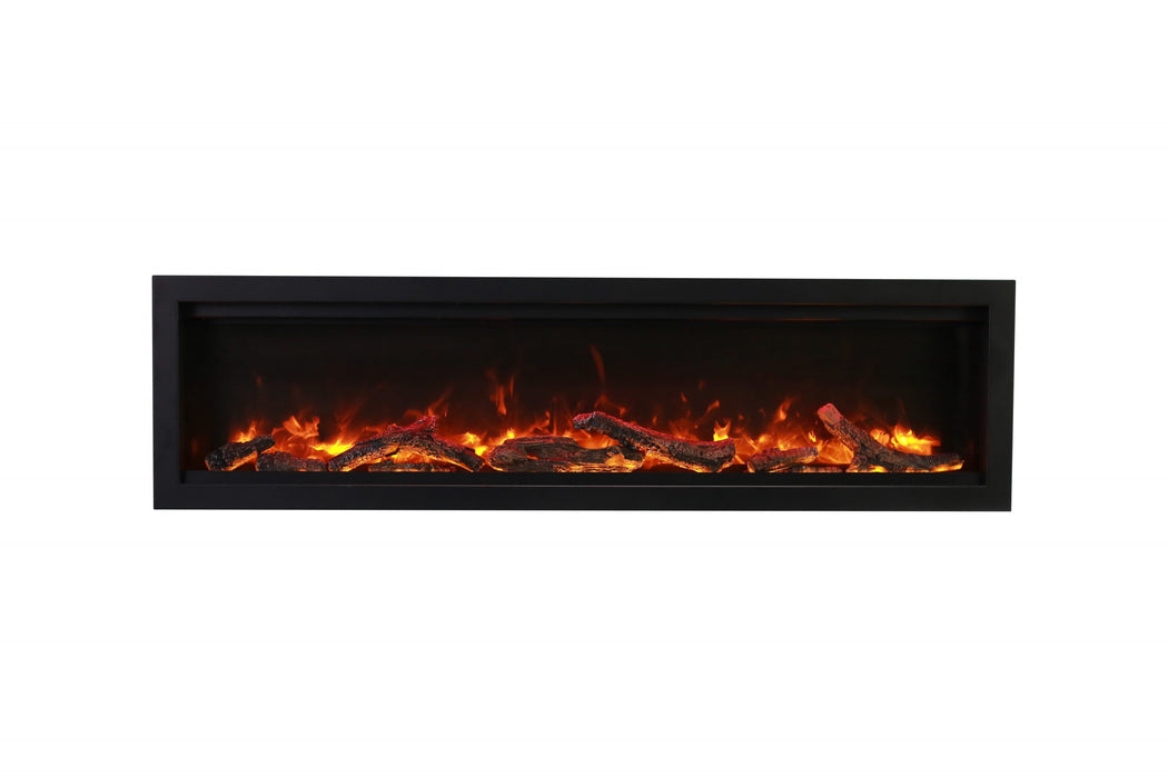 Amantii Symmetry BESPOKE Electric Fireplace – Built-in with log and glass and black steel surround