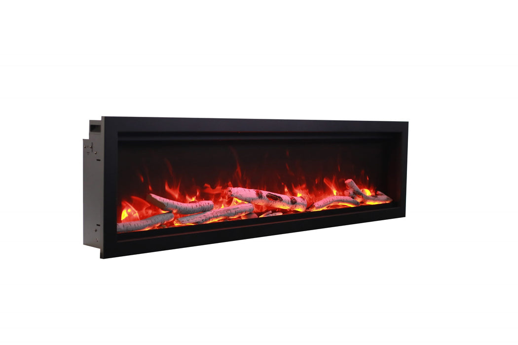 Amantii Symmetry BESPOKE Electric Fireplace – Built-in with log and glass and black steel surround