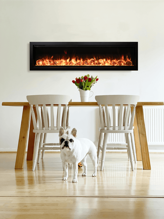 Amantii Symmetry BESPOKE Electric Fireplace – Built-in with log and glass and black steel surround