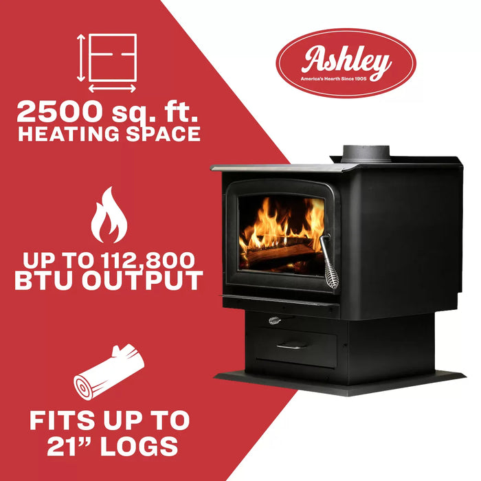 Ashley Hearth AW2520E-P 2,500 Sq Ft EPA Wood Stove with Pedestal