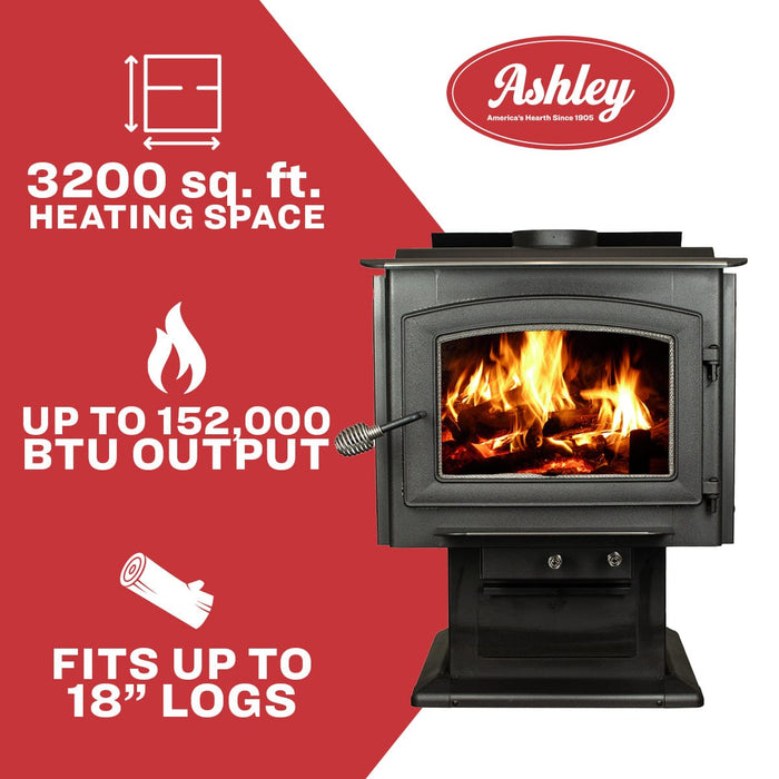 Ashley Hearth AW3200-BL 3,200 Sq Ft EPA Wood Stove with Blower