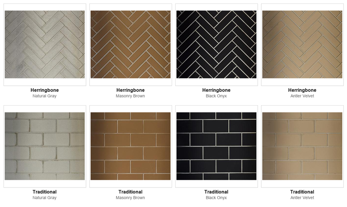 Majestic Castlewood refractory finish comparison - Herringbone and Traditional in 4 colors