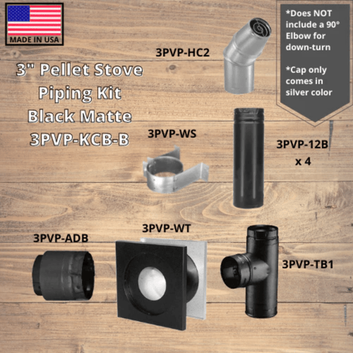 Comfortbilt/Duravent 3 inch Pellet Stove Piping Kit - Black Matte /No Elbow