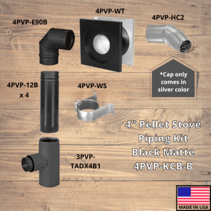 Comfortbilt/Duravent 4 inch Pellet Stove Piping Kit With 90 Elbow- Black Matte