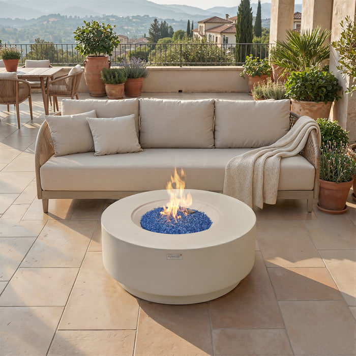 Elementi Plus Nimes Fire Table Frosted Cream White