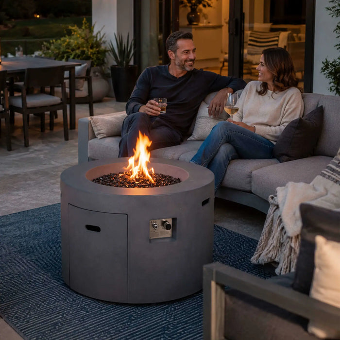 Flame Havens Refuge 36" Round Propane Fire Pit, 24" Tall, Tank Drawer