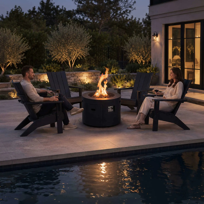 Flame Havens Refuge 36" Round Propane Fire Pit, 24" Tall, Tank Drawer