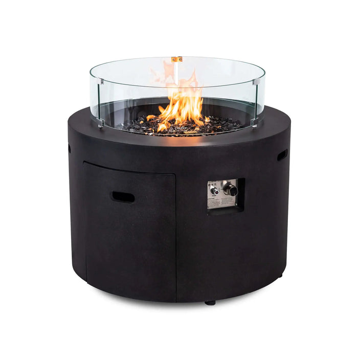 Flame Havens Refuge 36" Round Propane Fire Pit, 24" Tall, Tank Drawer