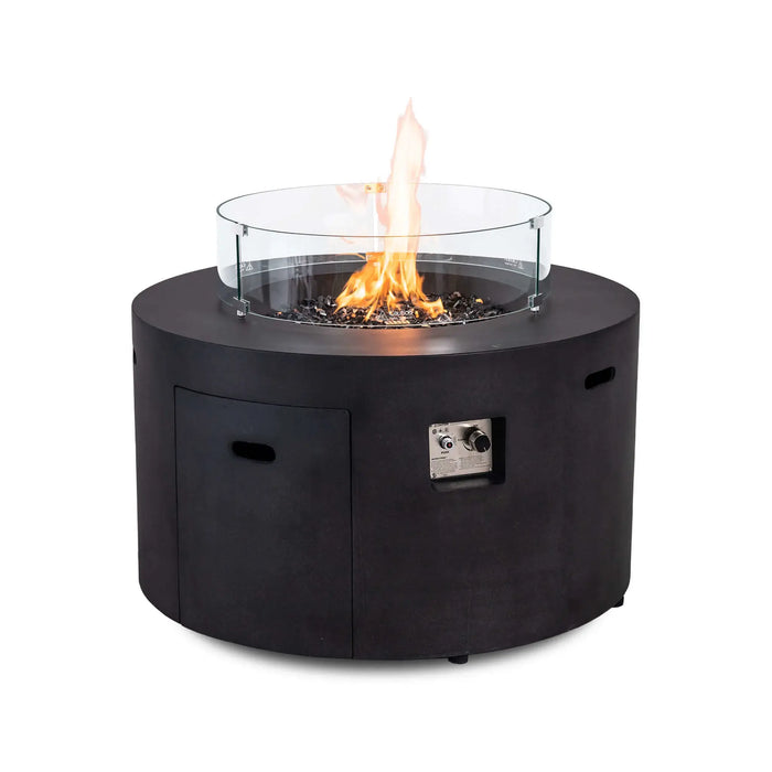 Flame Havens Refuge 43" Round Propane Fire Pit, 24" Tall, Tank Drawer
