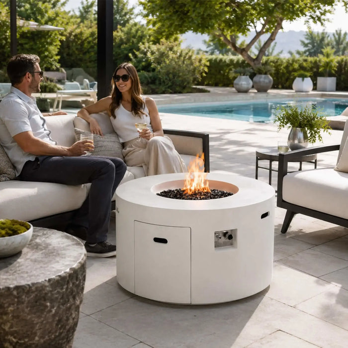 Flame Havens Refuge 43" Round Propane Fire Pit, 24" Tall, Tank Drawer