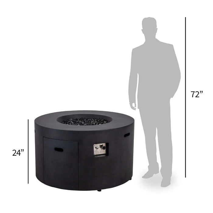 Flame Havens Refuge 43" Round Propane Fire Pit, 24" Tall, Tank Drawer