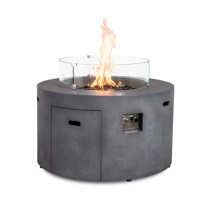 Flame Havens Refuge 43" Round Propane Fire Pit, 24" Tall, Tank Drawer