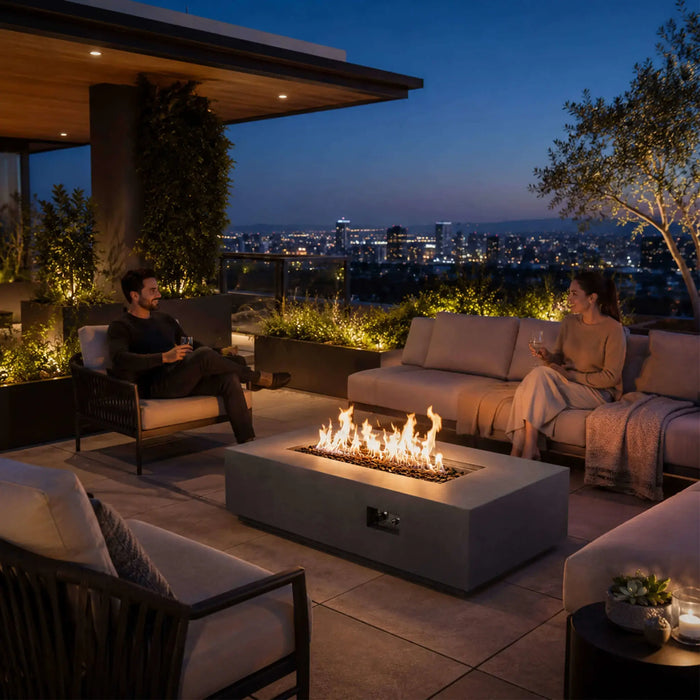 Flame Havens Refuge 56" x 30" Natural Gas Fire Pit, 15" Low Profile