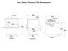 Iron Strike Tahoma 2100 Wood Stove dimensions - front, side and top views
